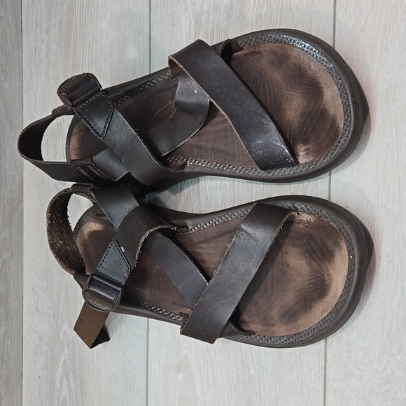Chaco Mens Brown Strappy Leather Outdoor Hiking Sandals Shoes Sz 11 main image 5